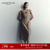 拉飞逸棉府绸抽带褶饰A字连衣裙 LAFAYETTE148 25夏季 新款