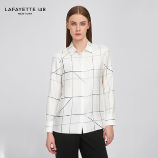 LAFAYETTE148/拉飞逸窗格纹理印花真丝衬衫