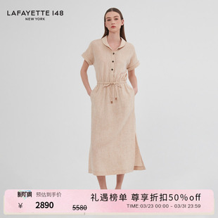 LAFAYETTE148 裙 拉飞逸亚麻抽绳收腰连衣裙衬衫