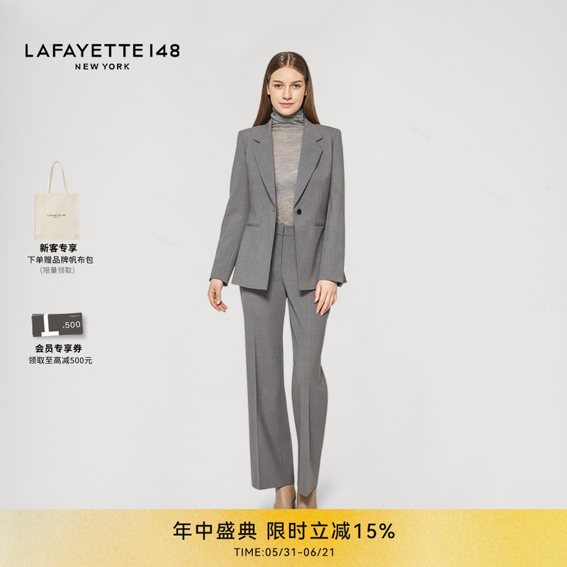 LAFAYETTE148拉飞逸弹力羊毛单扣收腰西装夹克商务通勤平驳领外套