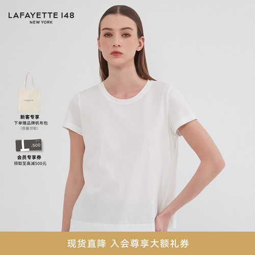 LAFAYETTE148/拉飞逸H型廓形经典圆领短袖T恤休闲风简约宽松上衣