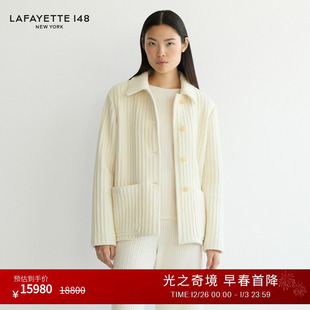 拉飞逸绵羊毛螺纹提条翻领夹克外套 LAFAYETTE148 26早春新款