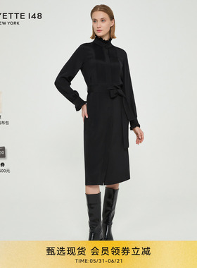 【26早春新款】LAFAYETTE148/拉飞逸弹力真丝双绉细褶系带连衣裙
