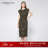 LAFAYETTE148 25早秋新款 拉飞逸金属色束腰压褶MIDI连衣裙