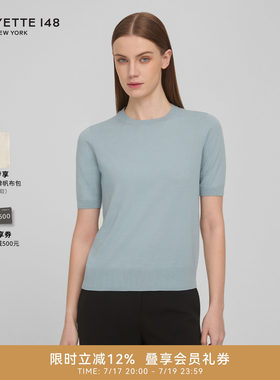 【26春夏新款】LAFAYETTE148/拉飞逸罗纹圆领短袖棉质针织衫上衣