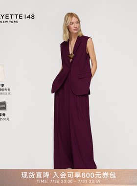LAFAYETTE148/拉飞逸夏日羊毛薄呢无袖西装夹克轻盈翻驳领干练