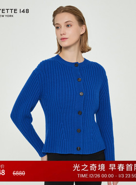 【26早春新款】LAFAYETTE148/拉飞逸羊毛羊绒宽罗纹收腰针织开衫