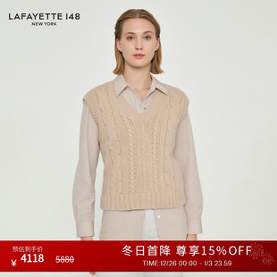 拉飞逸V领粗棒绞花羊毛羊绒针织背心 LAFAYETTE148 25秋冬新款