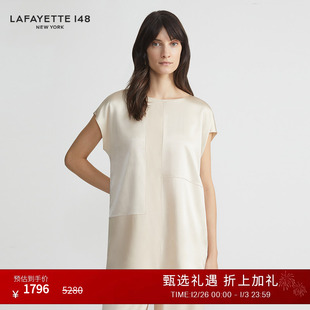LAFAYETTE148 拼接色桑蚕丝衬衣 拉飞逸圆领包袖