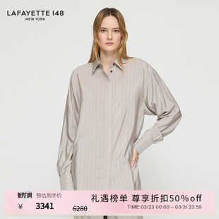 LAFAYETTE148 拉飞逸Oversize廓形桑蚕丝条纹衬衫