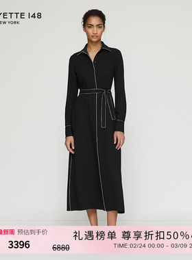 LAFAYETTE148/拉飞逸X版撞色滚边系带连衣裙