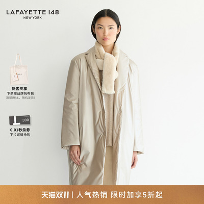LAFAYETTE148/拉飞逸中长款落肩袖廓形棉服大衣宽松加厚通勤外套