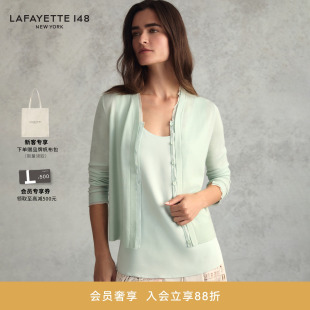 【26春夏新款】LAFAYETTE148/拉飞逸雪纺饰边轻薄羊绒针织开衫
