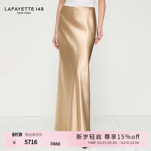 拉飞逸缎面流光​​斜裁及地长裙 LAFAYETTE148 26早春新款