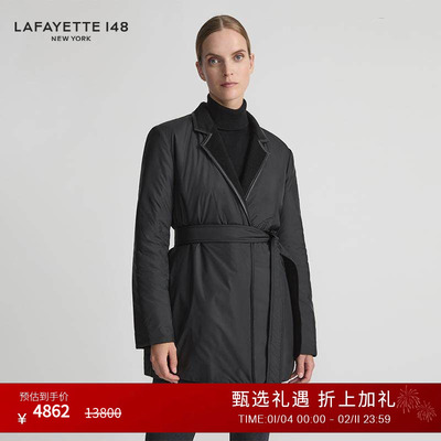 LAFAYETTE148/拉飞逸 双面翻领束腰驼绒棉服外套