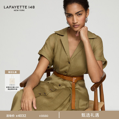 LAFAYETTE148/拉飞逸苎麻蝉翼纱轻薄系带连衣裙