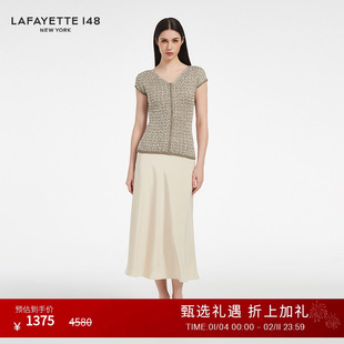 LAFAYETTE148/拉飞逸宽V领短袖花式粗棒针织上衣