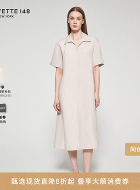 LAFAYETTE148/拉飞逸丝麻POLO领收腰舒适连衣裙日常直筒型中长裙