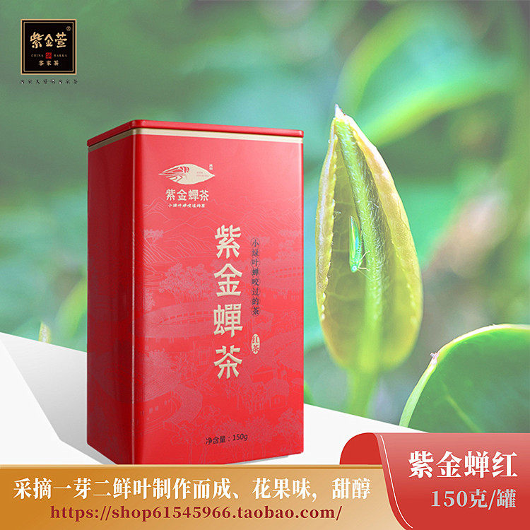 紫金蝉茶150g每罐河源高山云雾茶广东茶叶客家茶斗记红茶蜜香味