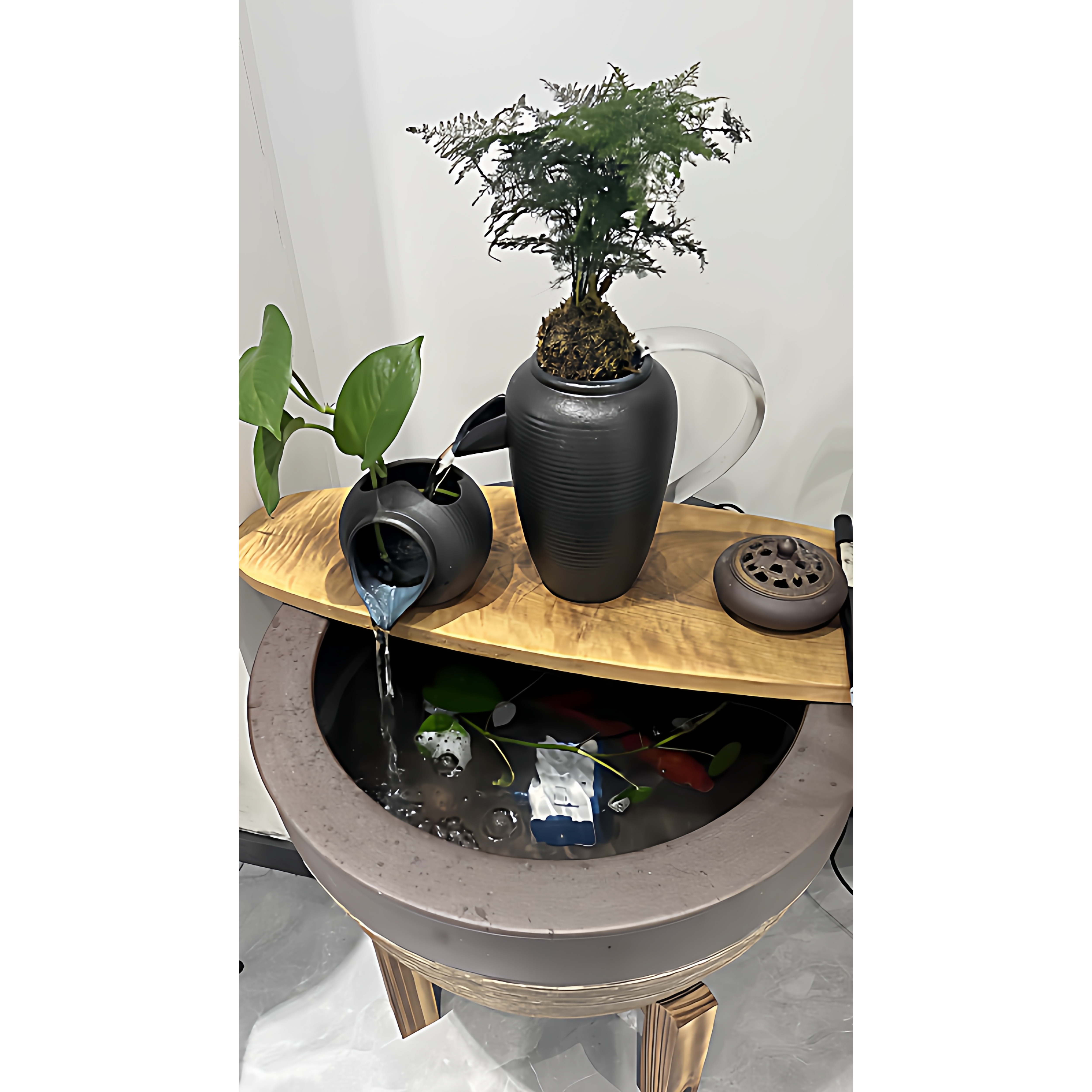 古法鱼缸造景全套循环流水高低陶罐养鱼庭院摆件阳台室外鱼池装饰