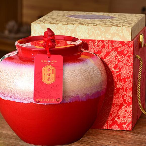 天福茗茶见龙在田金骏眉红茶叶武夷山小叶种特级高档瓷罐礼盒304g