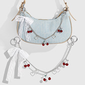 新款 简约高级感黑白色蕾丝蝴蝶结仿真樱桃吊坠DIY包挂件 y2k个性