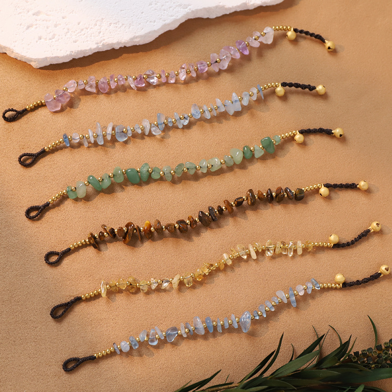 手工编织天然水晶手链海蓝宝紫水晶男女叠戴手串戳爷ins同款手绳