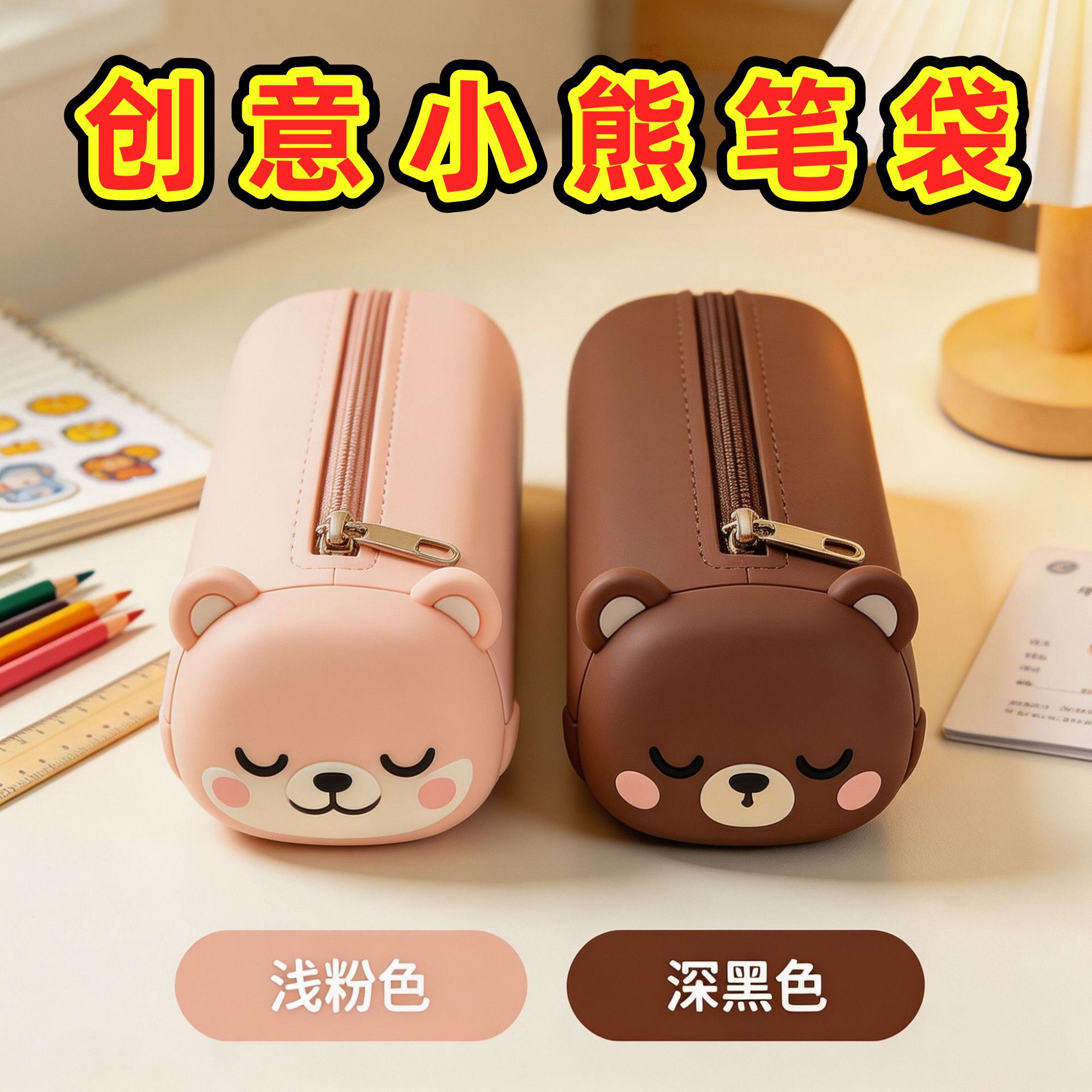学生卡通硅胶笔袋简约风