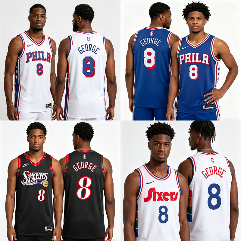 正品NIKE耐克费城76人保罗乔治8篮球球衣sw球迷版运动速干背心