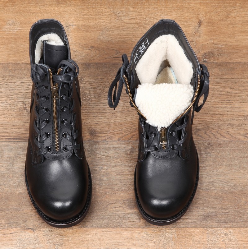 羊毛飞行员拉链保暖防滑防水皮靴