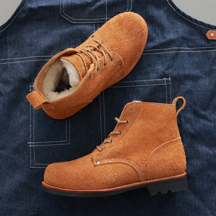 反毛牛皮冬季保暖高帮棉皮鞋大头皮鞋羊毛户外防寒靴沙漠靴陆空靴