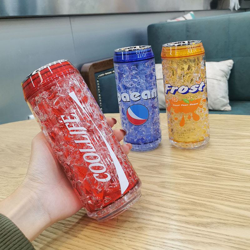 可乐水杯创意夏日碎冰杯ins网红防摔男女塑料杯子制冷雪碧易拉罐