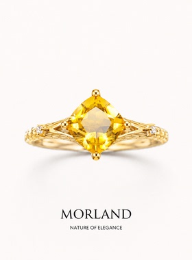 【MORLAND】天然黄水晶戒指925银镀金设计款彩宝刻面首饰