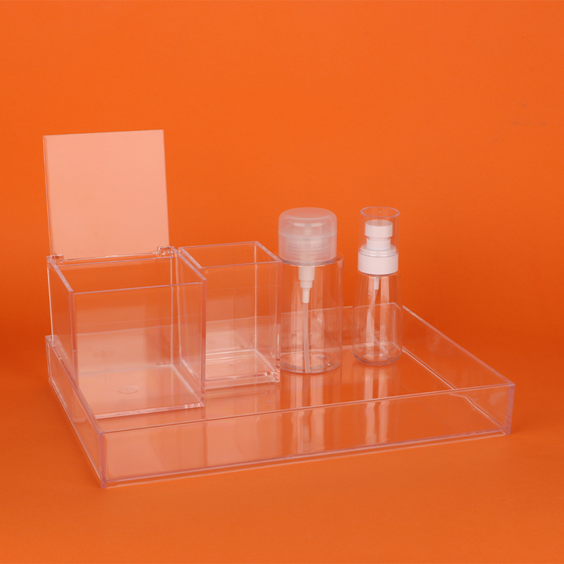 美甲师桌面工具收纳盒亚克力五件套托盘棉片盒笔筒喷瓶按压瓶套装