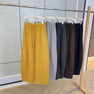 秋冬款含22.6%绵羊毛韩版宽松直筒阔腿运动裤休闲弯刀卫裤女百搭