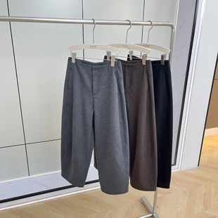 简约灰色高腰哈伦洋气九分休闲萝卜裤 2025秋冬新款 山羊绒廓形时尚
