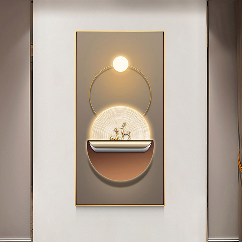 轻奢入户玄关装饰画现代简约竖款光影走廊过道挂画楼梯墙高档壁画