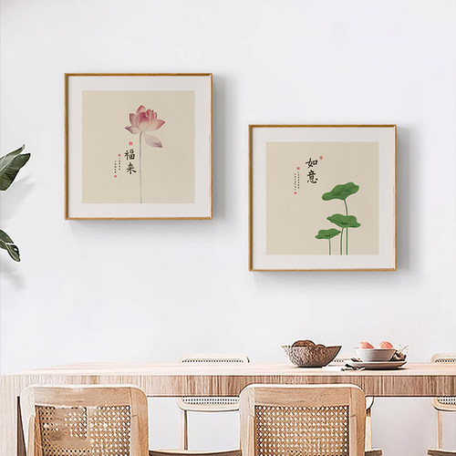 新中式餐厅装饰画饭厅原木风挂画