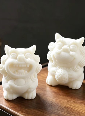 一对中式招财狮子镇宅家用摆件鱼缸造景桌面家居装饰工艺品摆设