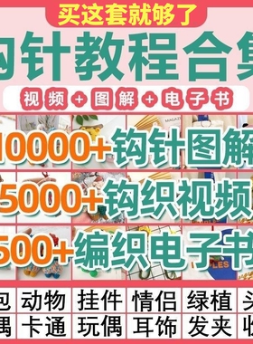 毛线法式微手工钩针花刺绣编织毛衣图解包包玩偶花束发夹教程视频