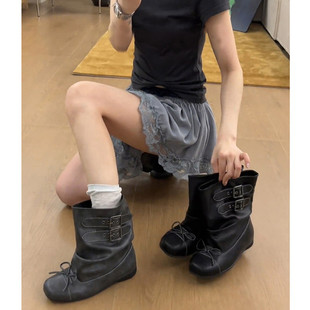 厚底内增高英伦风马丁靴女2026新款秋夏芭蕾玛丽珍单鞋堆堆短靴子