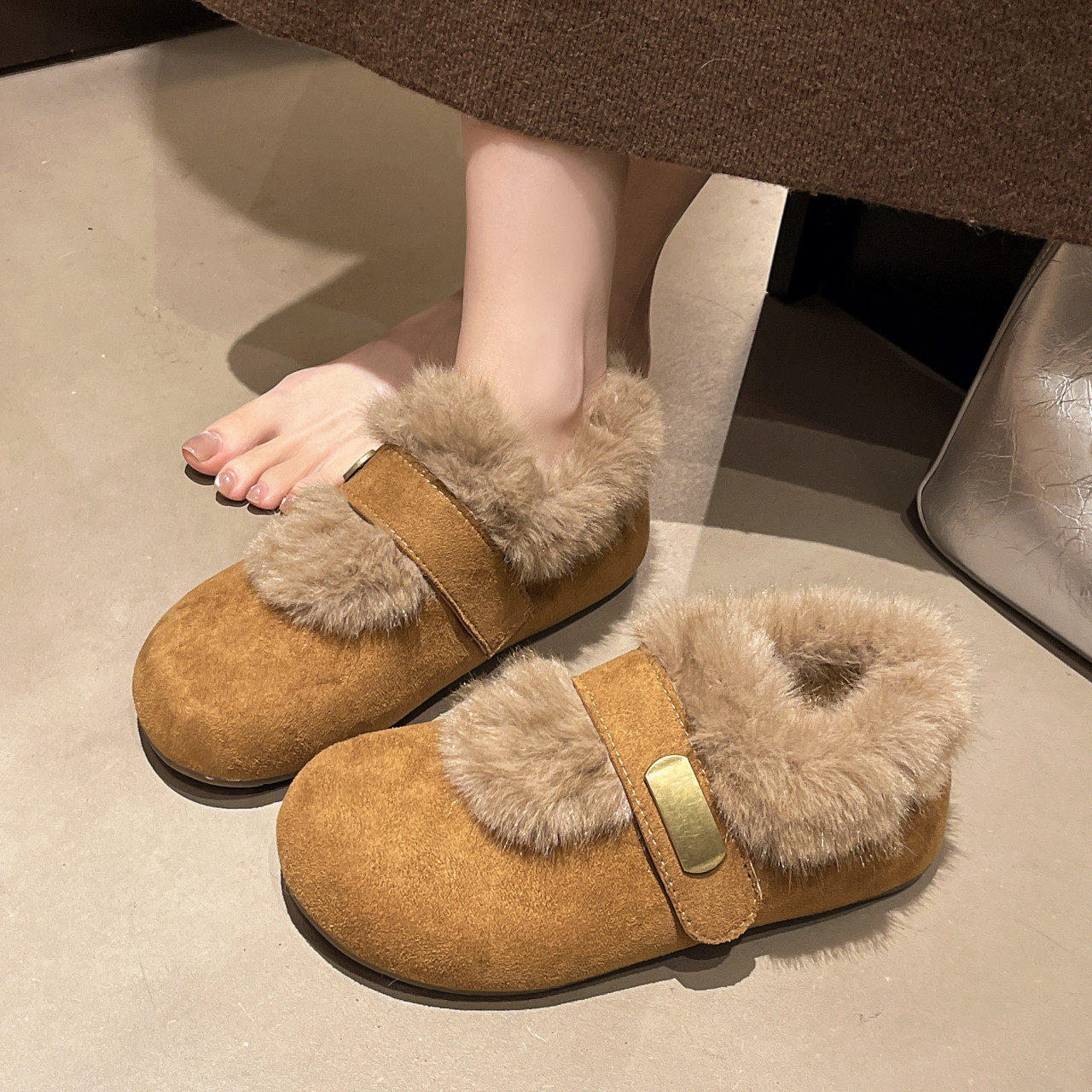 全包毛绒勃肯鞋女2025年新款冬季加绒保暖玛丽珍金属扣懒人鞋棉鞋,女鞋,勃肯鞋/软木鞋,淘宝优惠券,粉丝福利购,淘宝优惠卷