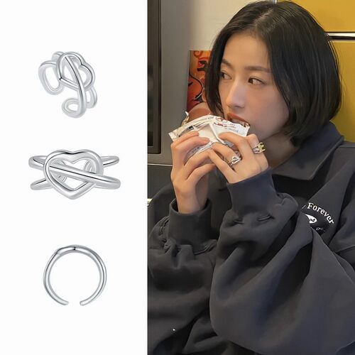 小众周雨彤同款abyb kvk心动荡漾戒指女银色爱心开口戒甜美可爱指