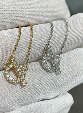 高版本小Q项链女高级感小众设计镀18k玫瑰金轻奢字母镶钻锁骨链