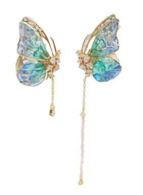 灵扬手作鹦鹉梨同款破茧成蝶系列蝴蝶耳钉夏季新品纯银流苏耳饰女