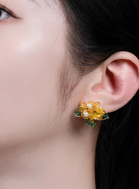 灵扬手作原创小众设计金秋桂花耳钉女新中式AB款2024新款爆款耳饰