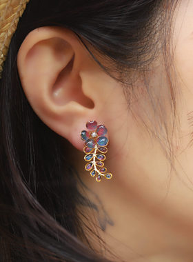 灵扬手作原创小众设计紫藤花两用多戴式2024新款女士纯银气质耳钉