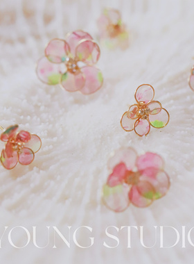 Young木日一勿XArtrui艺蕊联名繁花系列小众复古纯银花色琉璃耳饰