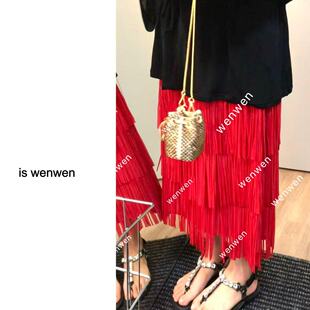 【WEN】 派对C位裙 2026春季新款设计感褶皱流苏半身裙 YS1219