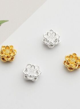 足银999镀金3D硬银莲花隔珠